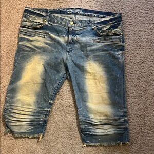 Robin's Jean Blue and Yellow Distressed Jean Shorts